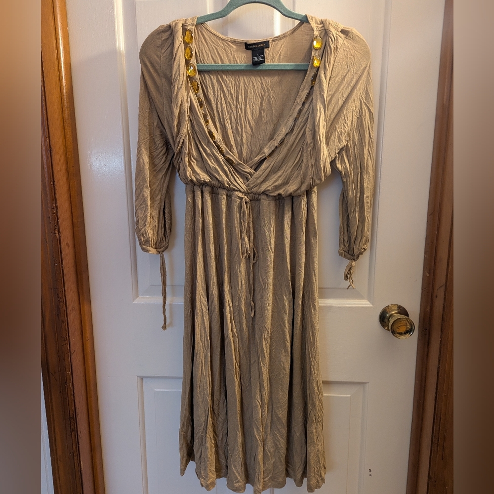 BCBGMAXAZRIA Gold Metallic Draped Gem Embellished Dress XL